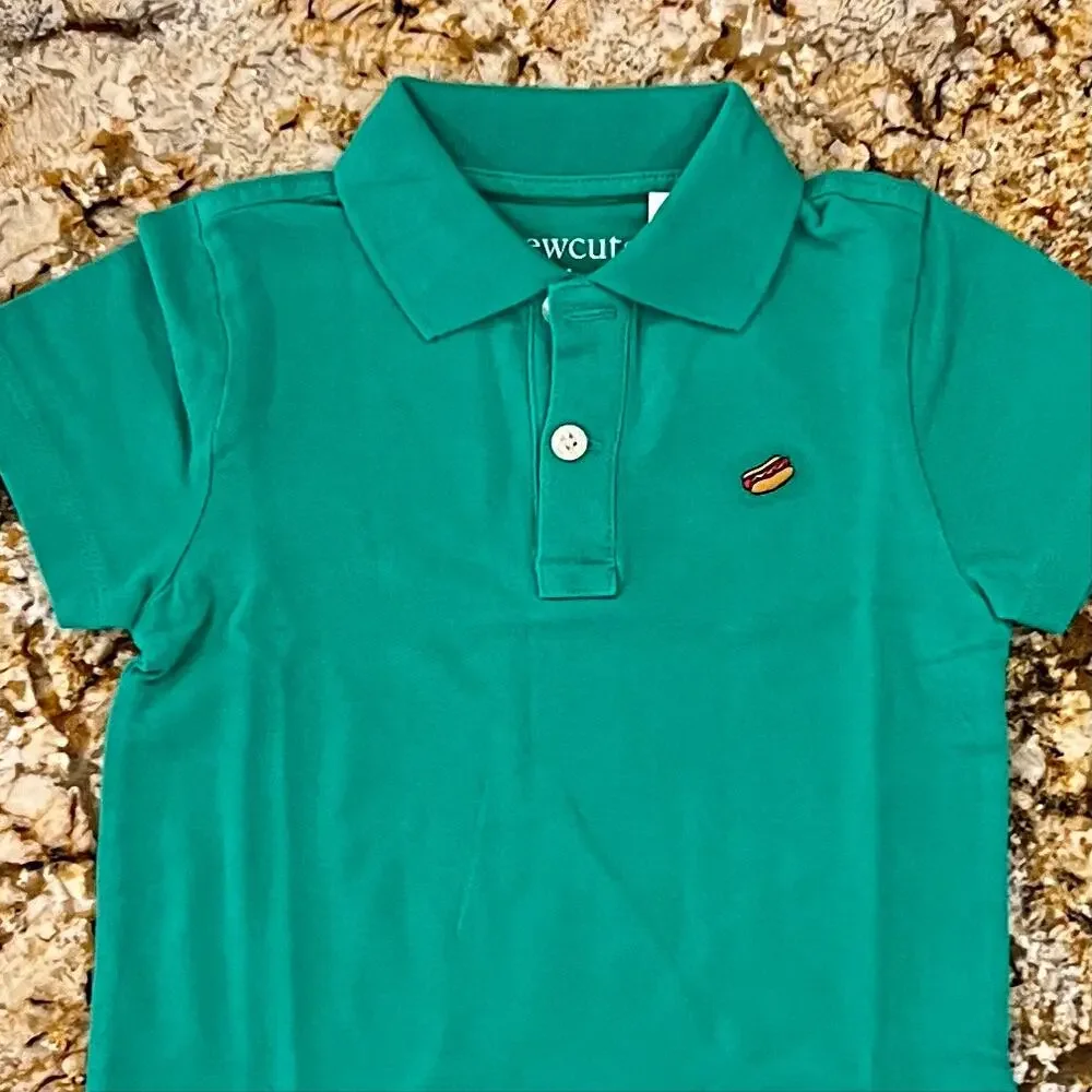 NWT J. Crew Boys' Green W/Embroidered Hotdog Sort Sleeve Polo Shirt - SIZE 2